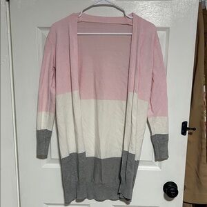Elegant Pink, White, and Gray Women's Cardigan